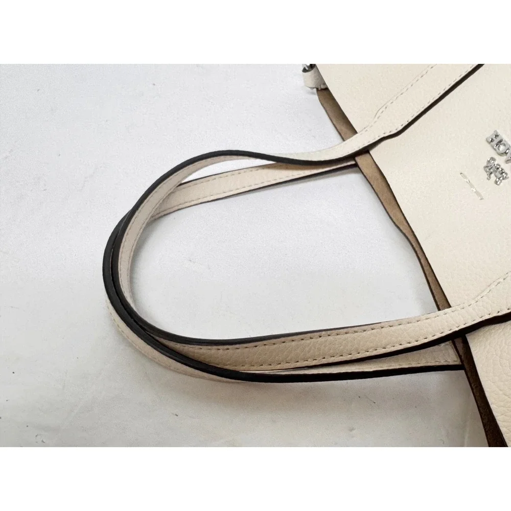 Coach Derby Tote Cream Pebbled Leather Shoulder Bag Silver‎ Hardware Medium